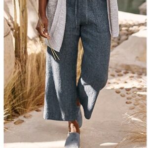 NWT J Jill Pure Jill Linen & Cotton Straight Full Leg Crop Pants XL Blue/White